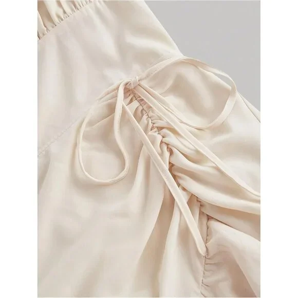 Women's Pure Apricot Layered Ruffle Hem Sleeveless Ruched Long Party Dresses - Picture 3 of 4